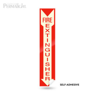Red Fire Extinguisher Sign, Photoluminescent Border + Arrow, Red Lettering, Self-Adhesive, Non-Adhesive, 4"x20"