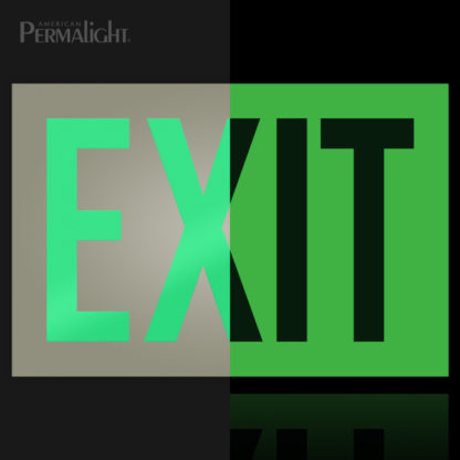 Photoluminescent Exit Sign, Green Reflective Letters, Glow/Reflective Effect Comparison Demo 12"x8"