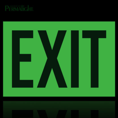Photoluminescent Exit Sign, Green Reflective Letters, Glow Demo 12"x8"