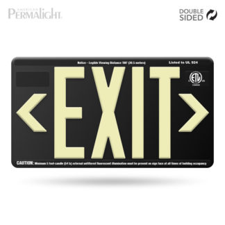 Black ABS Plastic EXIT Sign, Photoluminescent Lettering and Snap-in Directional Chevrons (Double-Sided), Outdoor/Wet Location Compliant, UL924-listed