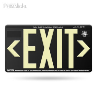 Black ABS Plastic EXIT Sign, Photoluminescent Lettering and Snap-in Directional Chevrons, Outdoor/Wet Location Compliant, UL924-listed