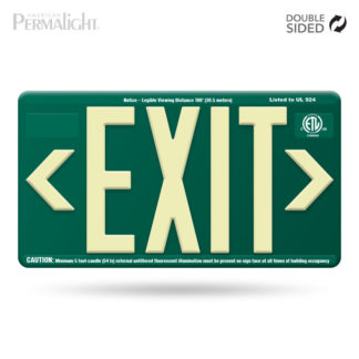 Green ABS Plastic EXIT Sign, Photoluminescent Lettering and Snap-in Directional Chevrons (Double-Sided), Outdoor/Wet Location Compliant, UL924-listed