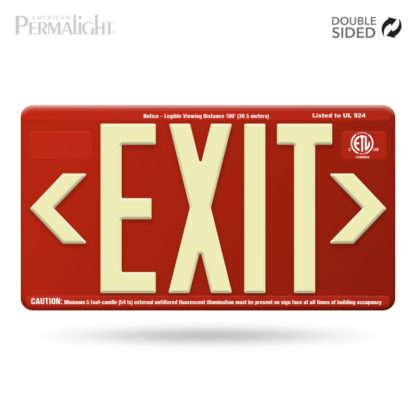Red ABS Plastic EXIT Sign, Photoluminescent Lettering and Snap-in Directional Chevrons (Double-Sided), Outdoor/Wet Location Compliant, UL924-listed