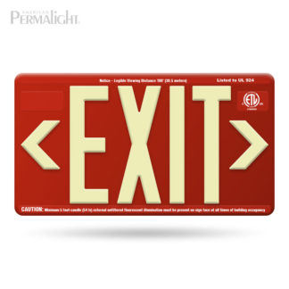 Red ABS Plastic EXIT Sign, Photoluminescent Lettering and Snap-in Directional Chevrons, Outdoor/Wet Location Compliant, UL924-listed